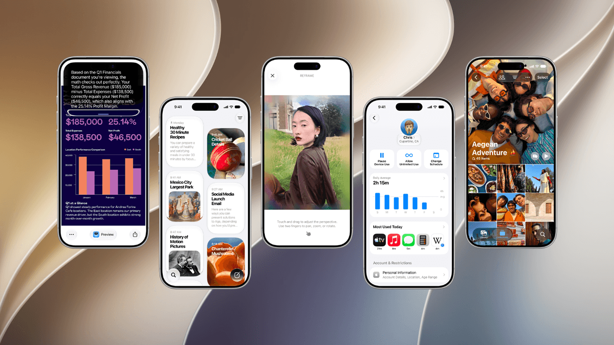 iPhone models running iOS 27 with the new operating system wallpaper pictured in the background