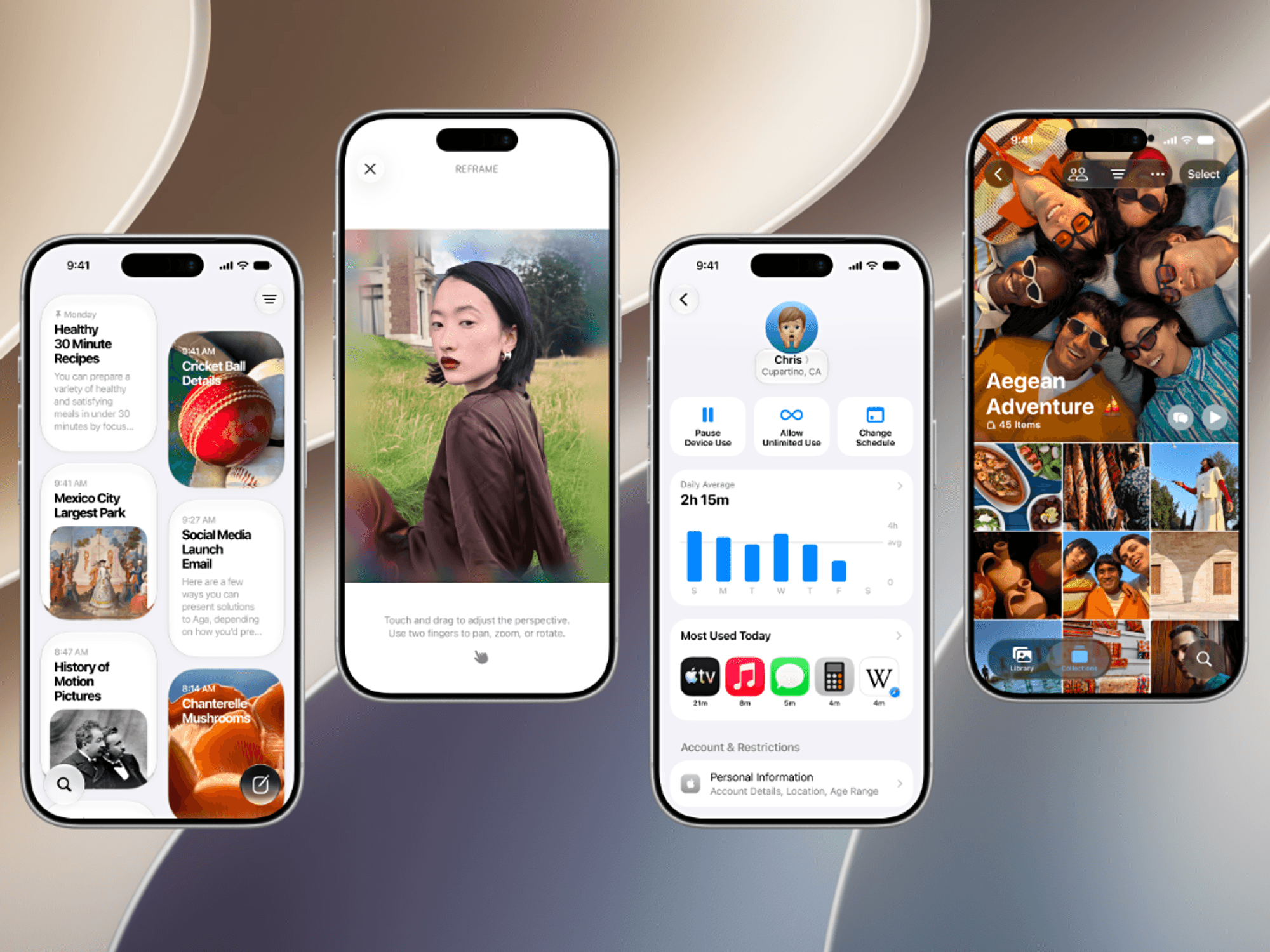 iPhone models running iOS 27 with the new operating system wallpaper pictured in the background