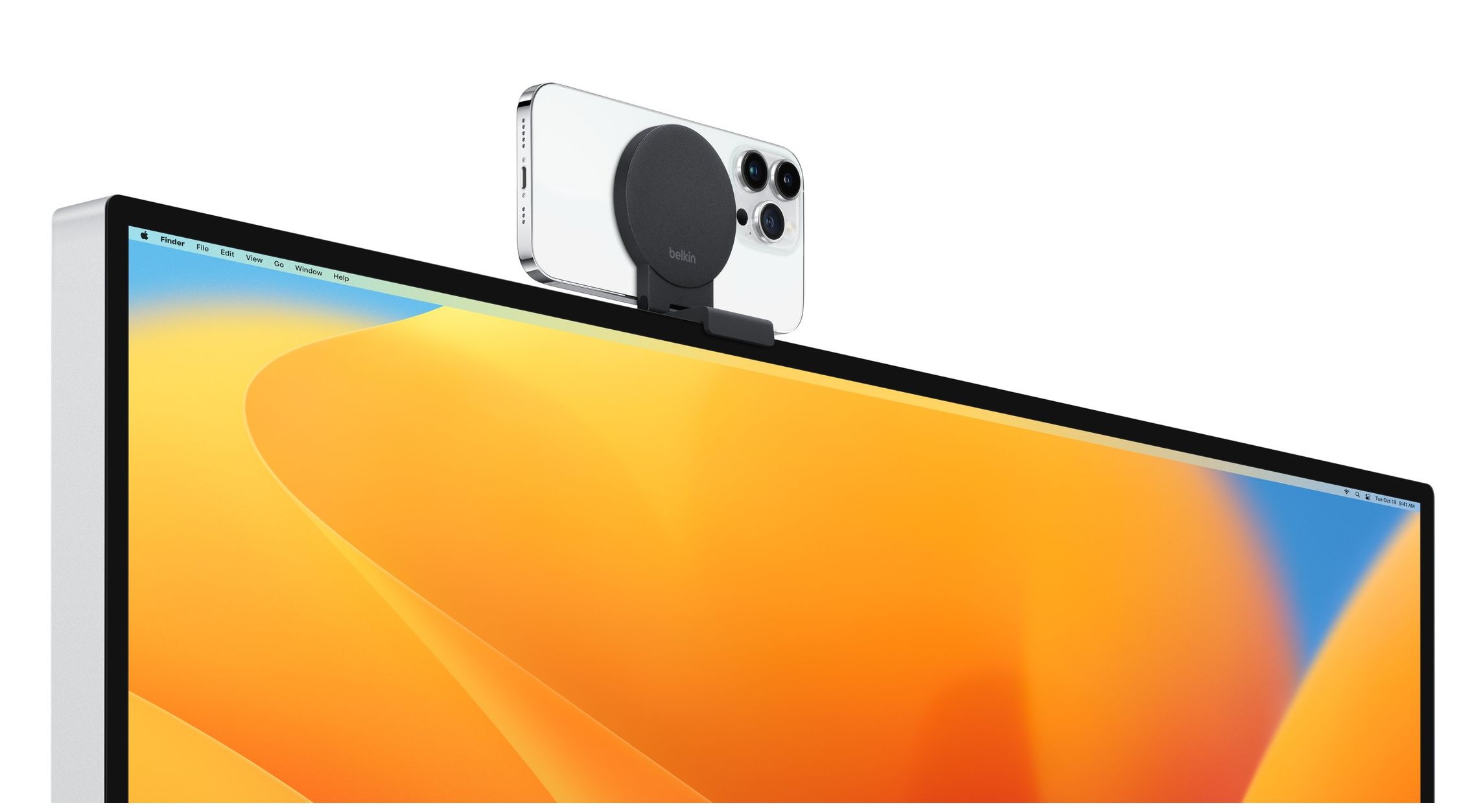 iphone on a magsafe accessory for video calls