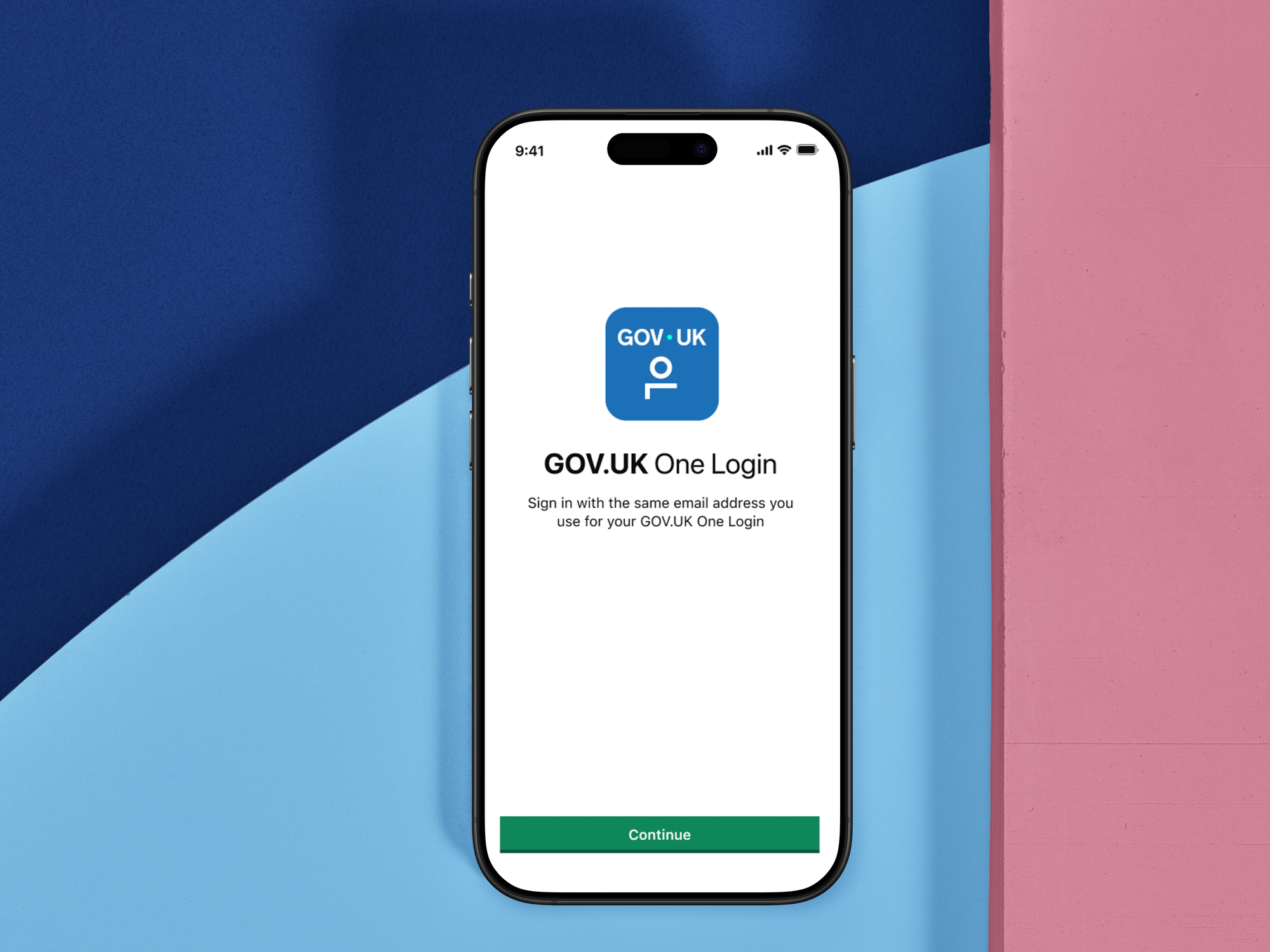 iPhone pictured with the GOV.UK One Login splash screen