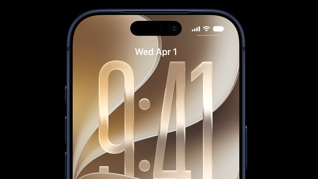 iPhone pictured with the new default background for iOS 27