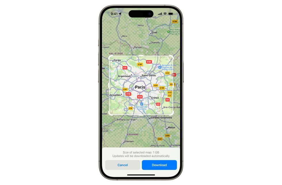 iphone with paris city pictured on-screen ready to download