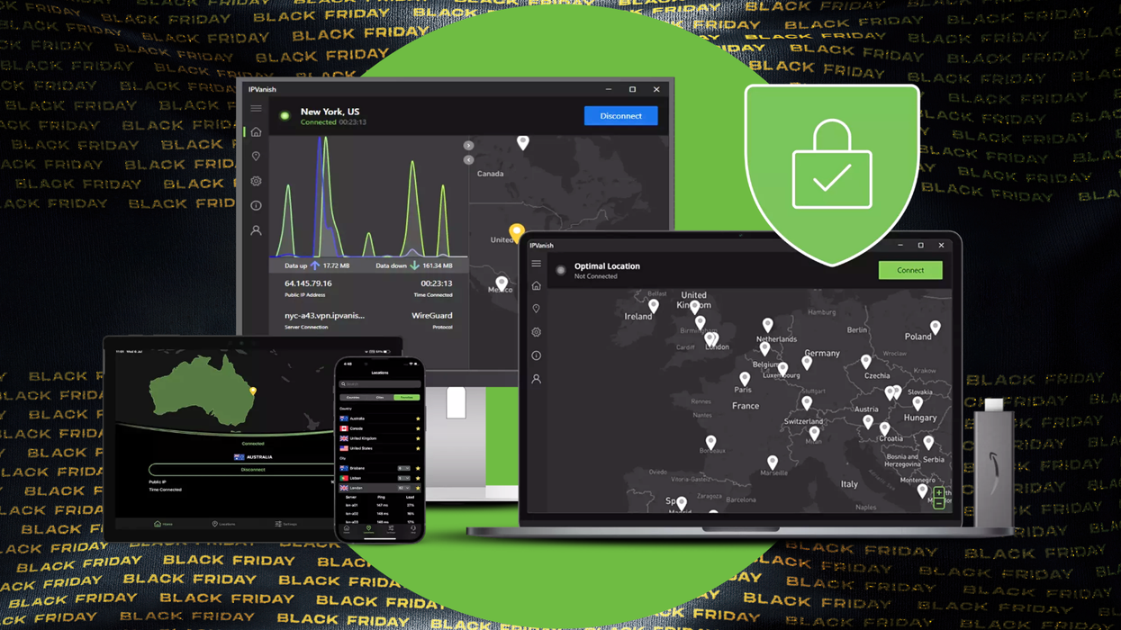ipvanish vpn subscription pictured on laptops desktop PCs tablets phones and fire TV stick