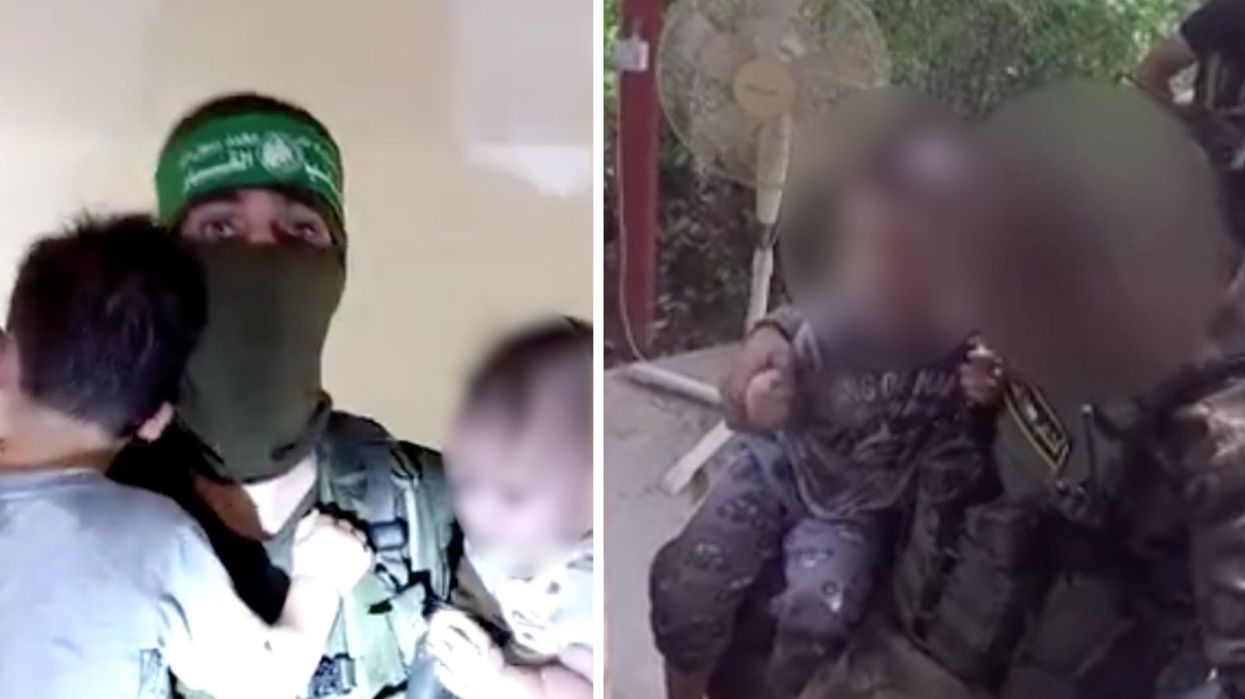 Israeli children being kidnapped by Hamas terrorists during Saturday's massacre