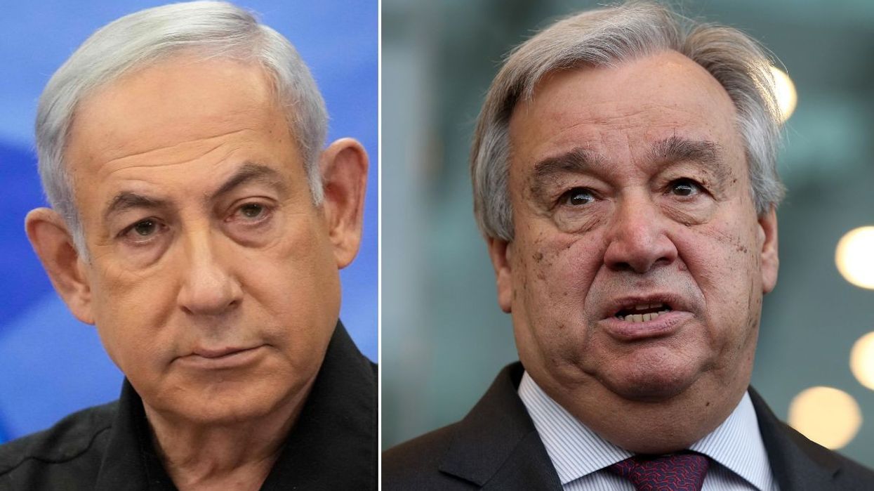 Israeli Prime Minister Benjamin Netanyahi (left) and UN secretary general Antonio Guterres