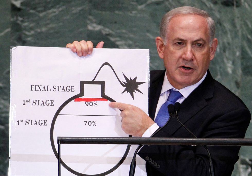 Israeli Prime Minister Benjamin Netanyahu warning of Iran's nuclear preparedness
