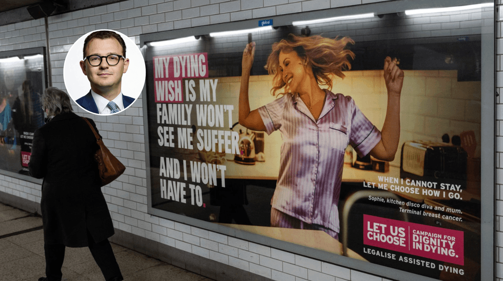 Jack Rankin (left), assisted dying ad (right)