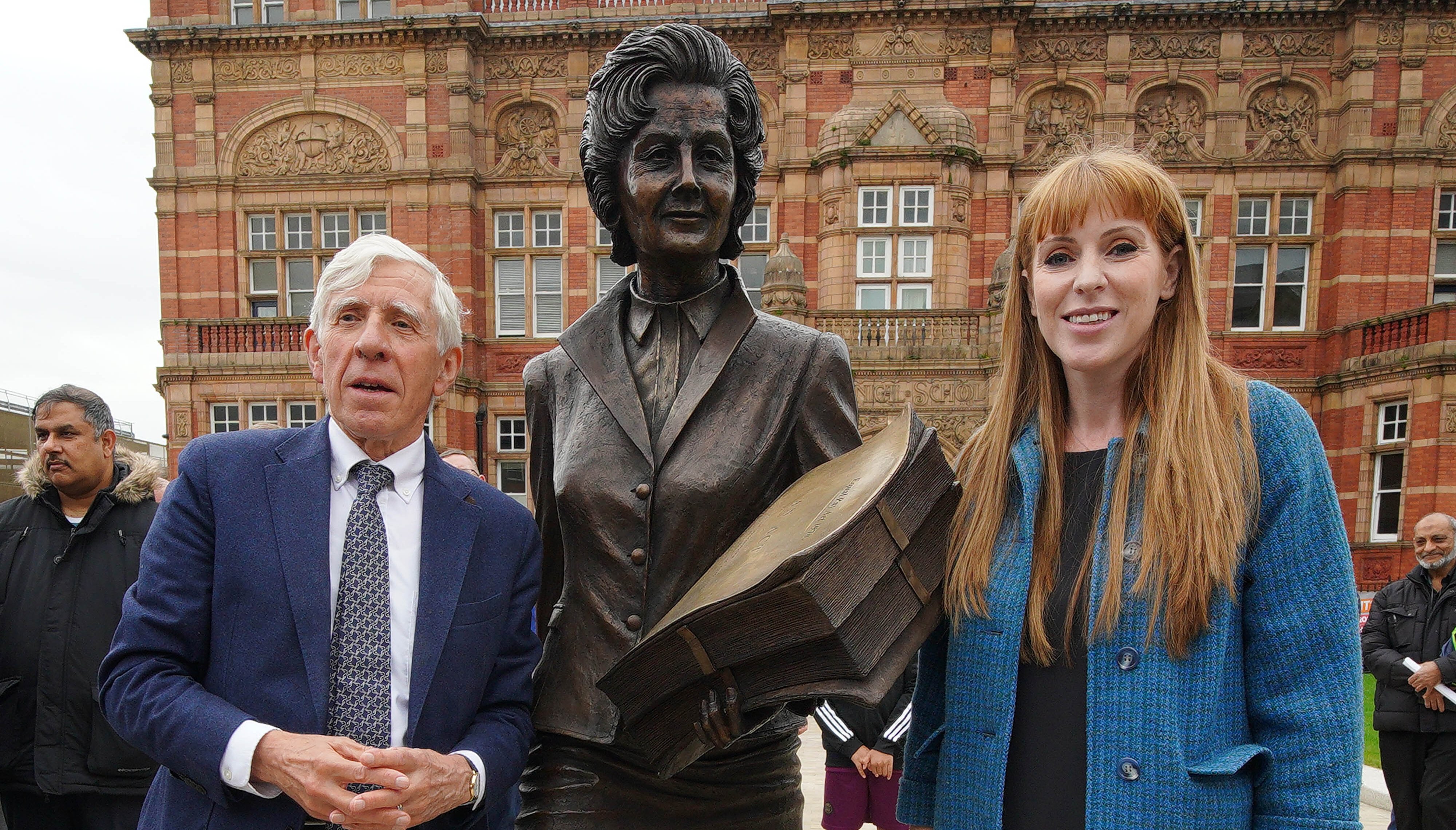 Jack Straw and Labour deputy leader Angela Rayner at the unveiling of a statue of former Blackburn MP Barbara Castle at the Victoria Centre, Blakey Moor in Blackburn.