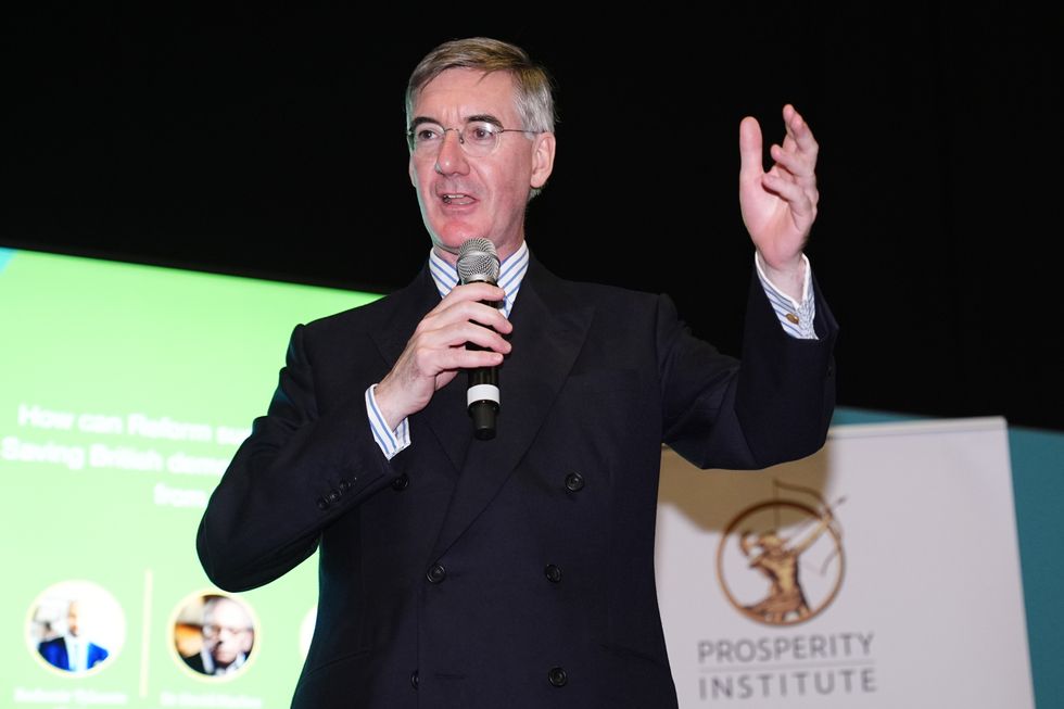 Jacob Rees-Mogg speaking during the Reform UK party's annual conference at the National Exhibition Centre in Birmingham
