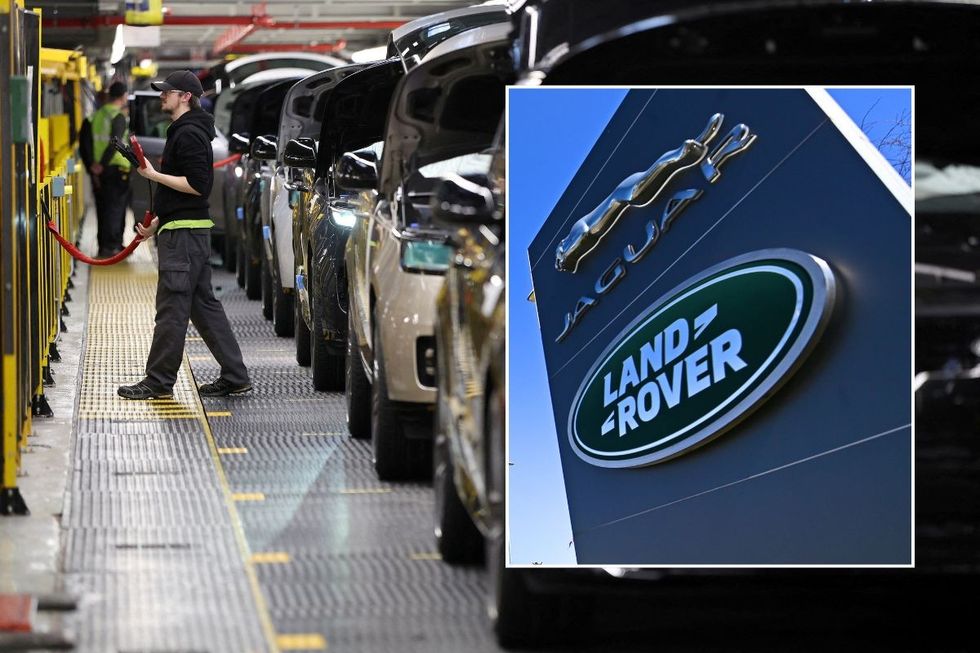 Jaguar Land Rover production facility and a JLR logo