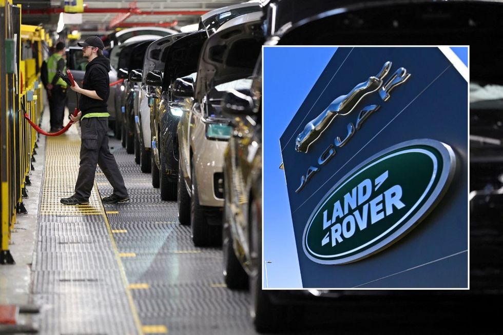 Jaguar Land Rover production facility and a JLR sign