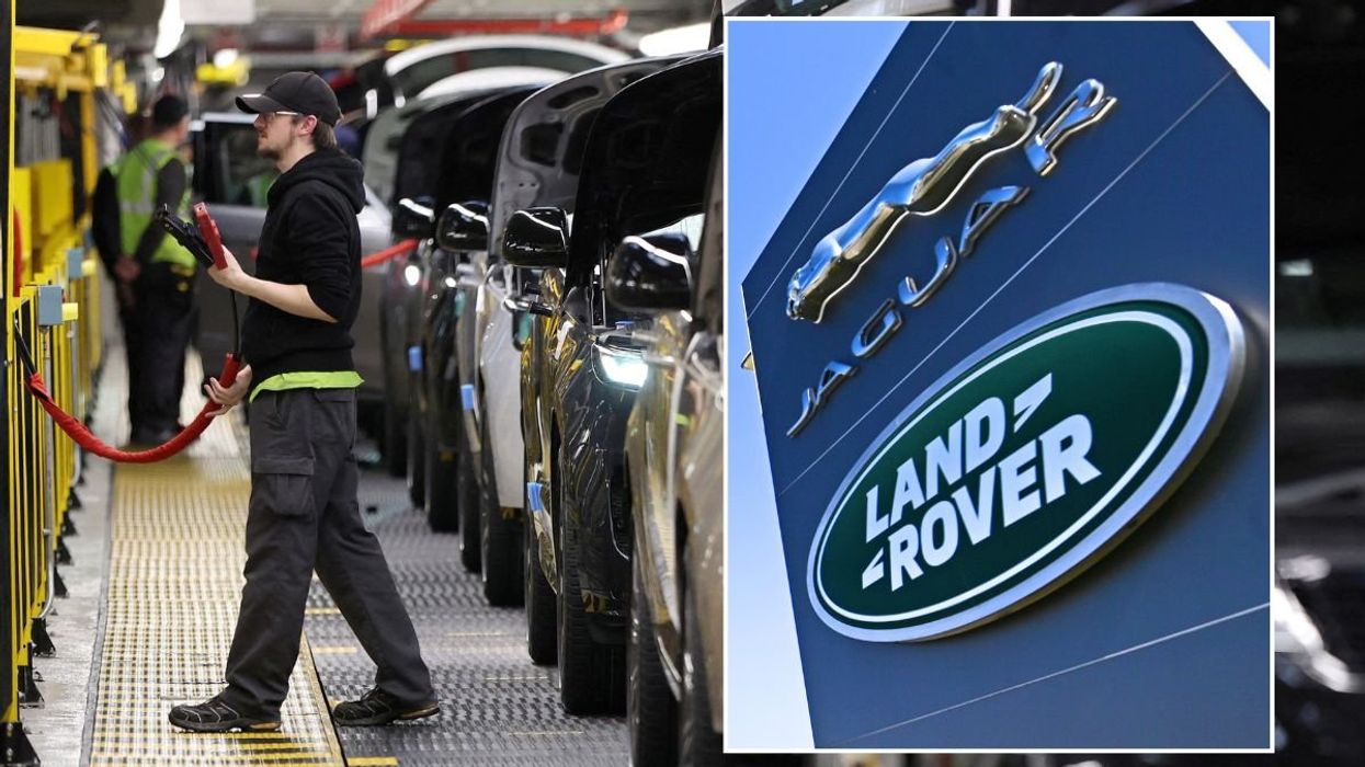 Jaguar Land Rover production line and a JLR sign