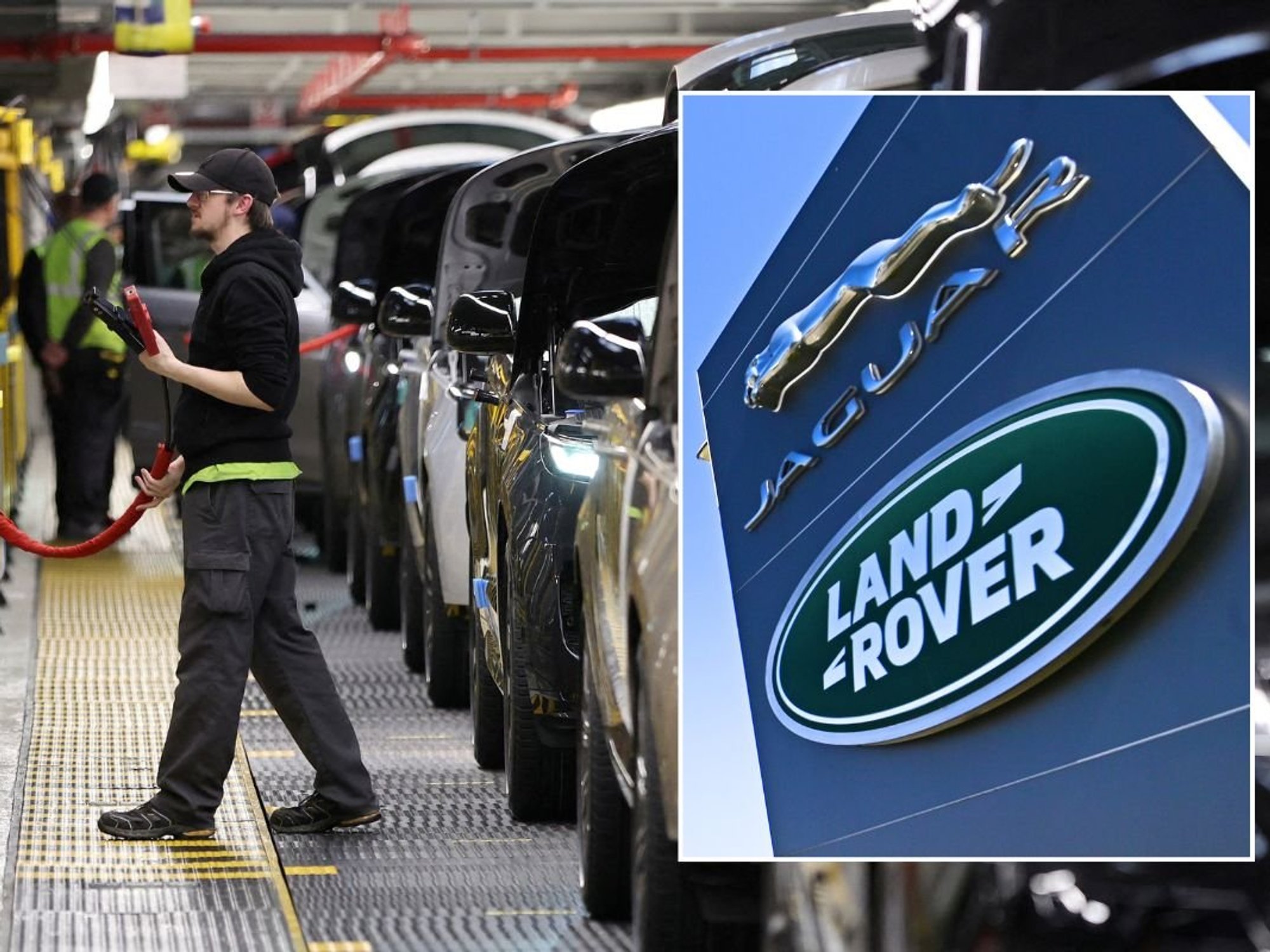 Jaguar Land Rover production line and a JLR sign