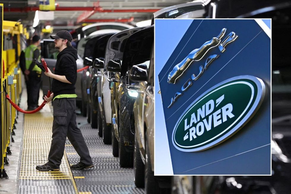 Jaguar Land Rover production line and a JLR sign