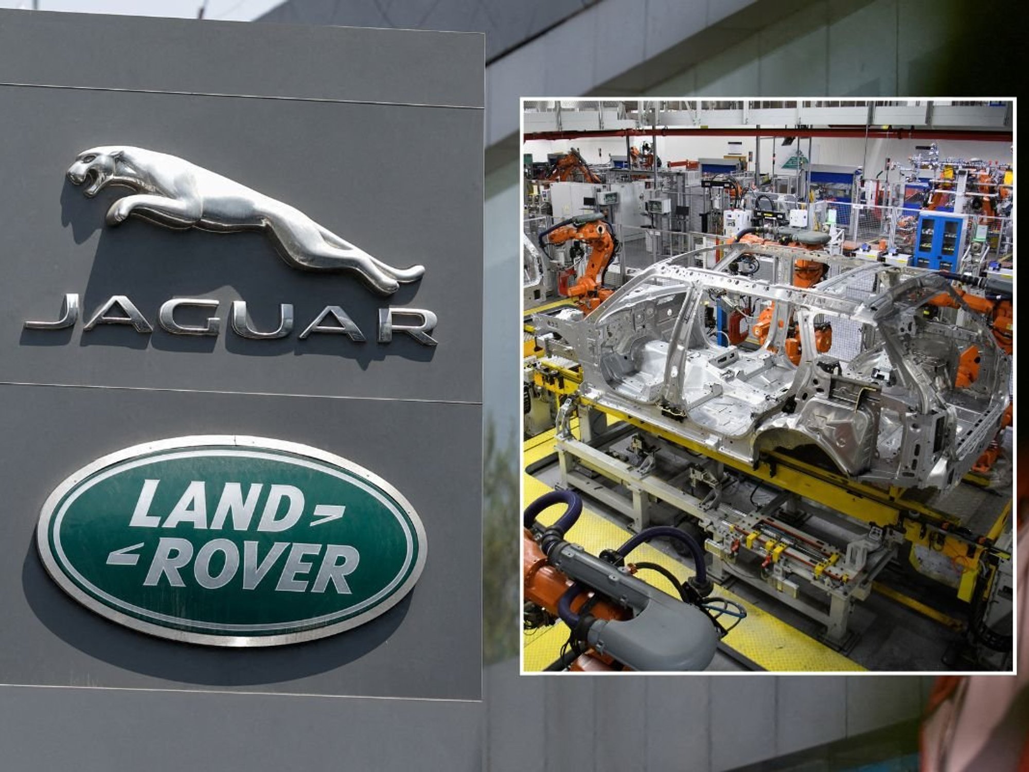 Jaguar Land Rover sign and the JLR Solihull plant