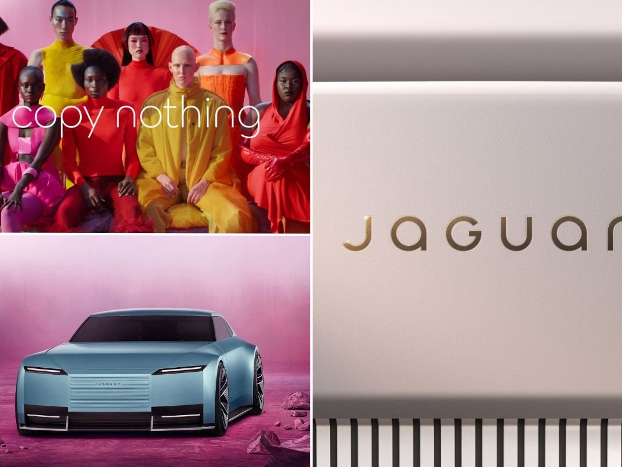 Jaguar's 'Copy Nothing' advert, Jaguar logo and the Jaguar Type 00 electric car