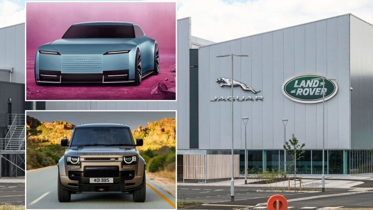 Jaguar Type 00 electric concept, JLR building and a Range Rover Defender
