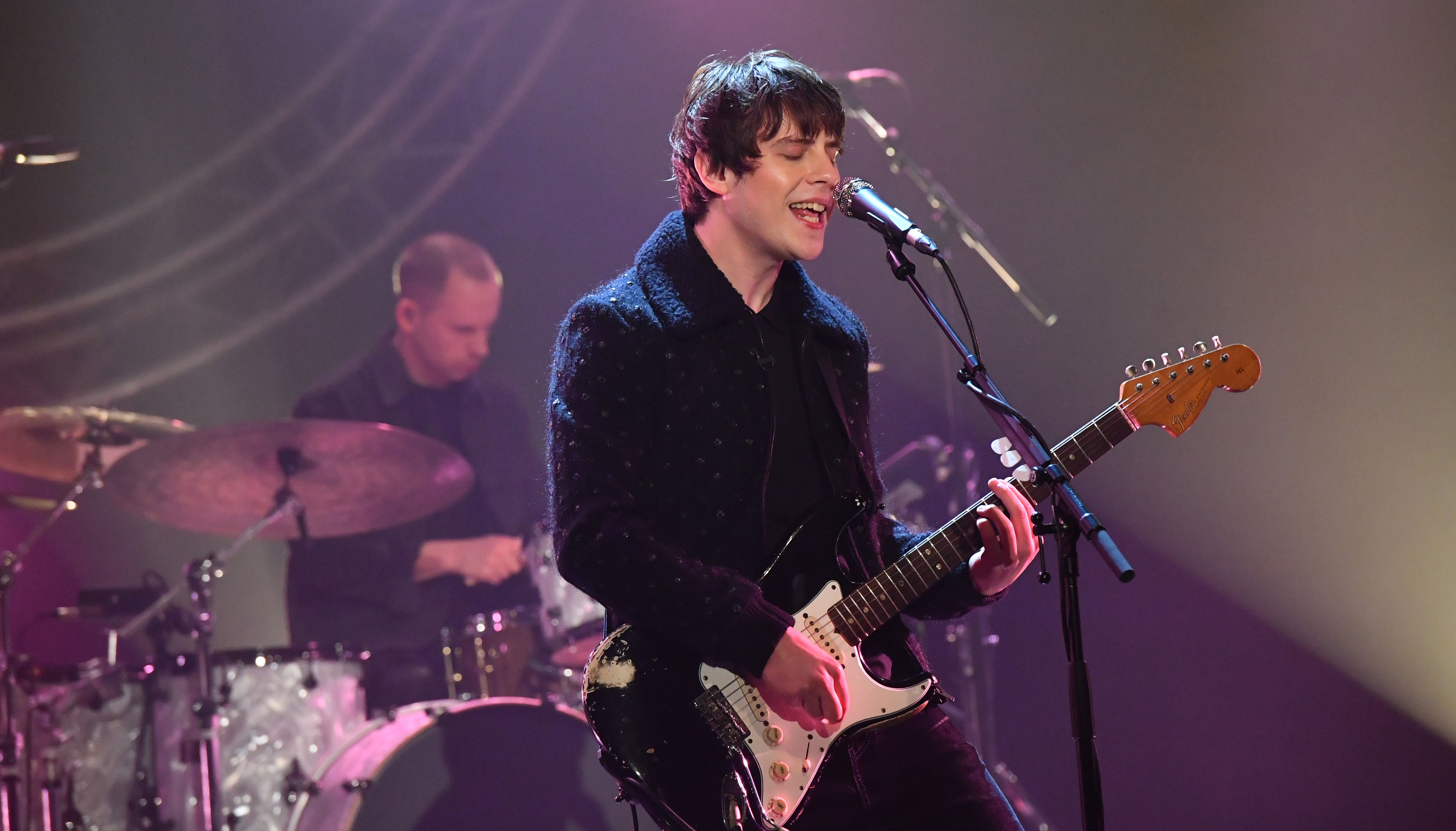 Jake Bugg performing during filming for the Graham Norton Show .