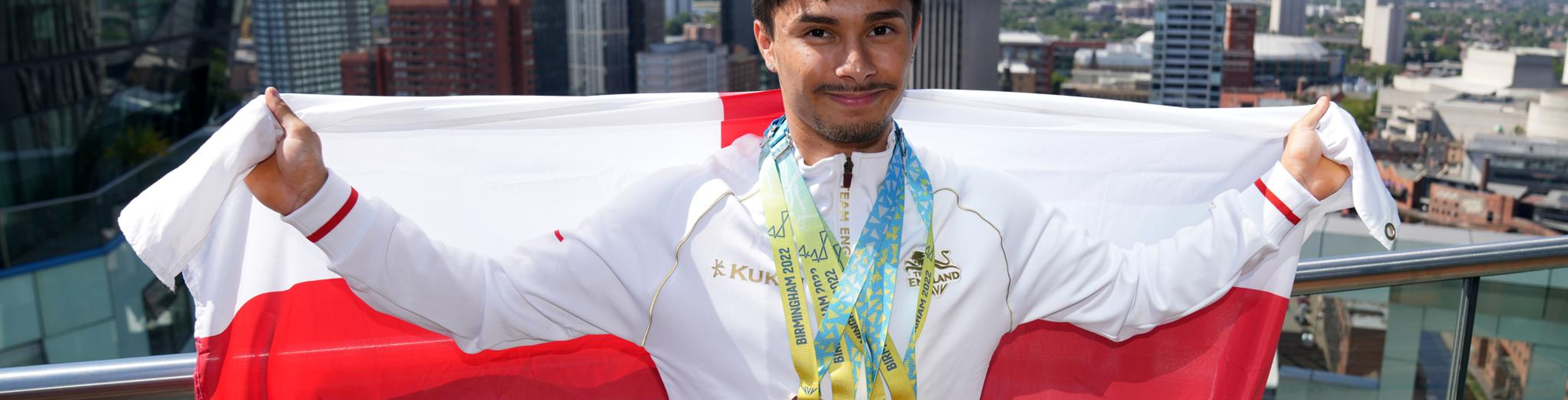 Jake Jarman is announced as England's flagbearer for the Closing Ceremony during a photocall at The Cube on day eleven of the 2022 Commonwealth Games in Birmingham.