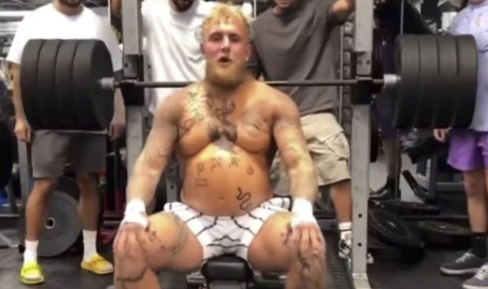 Jake Paul appeared to be lifting fake weights