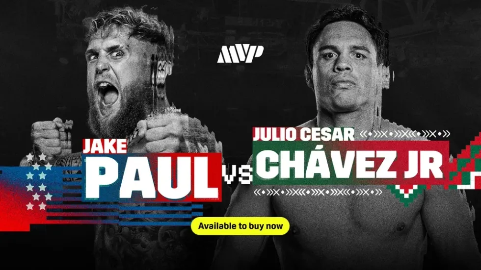 Jake Paul vs. Julio Cesar Chavez Jr. promotional image from DAZN