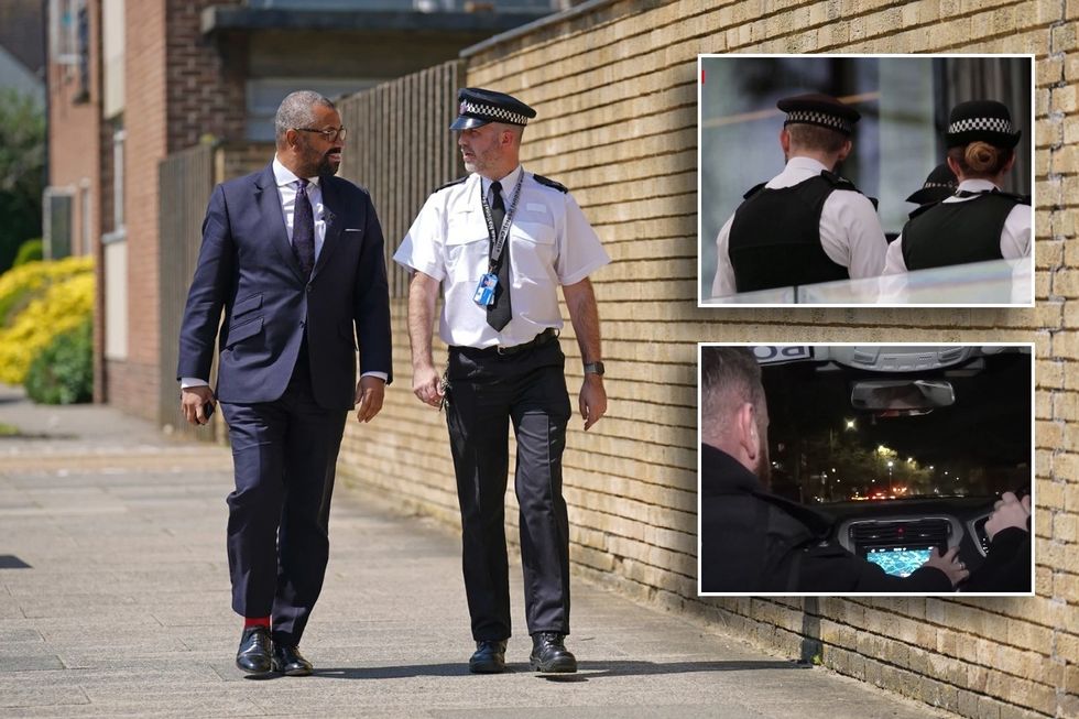 James Cleverly and Police car