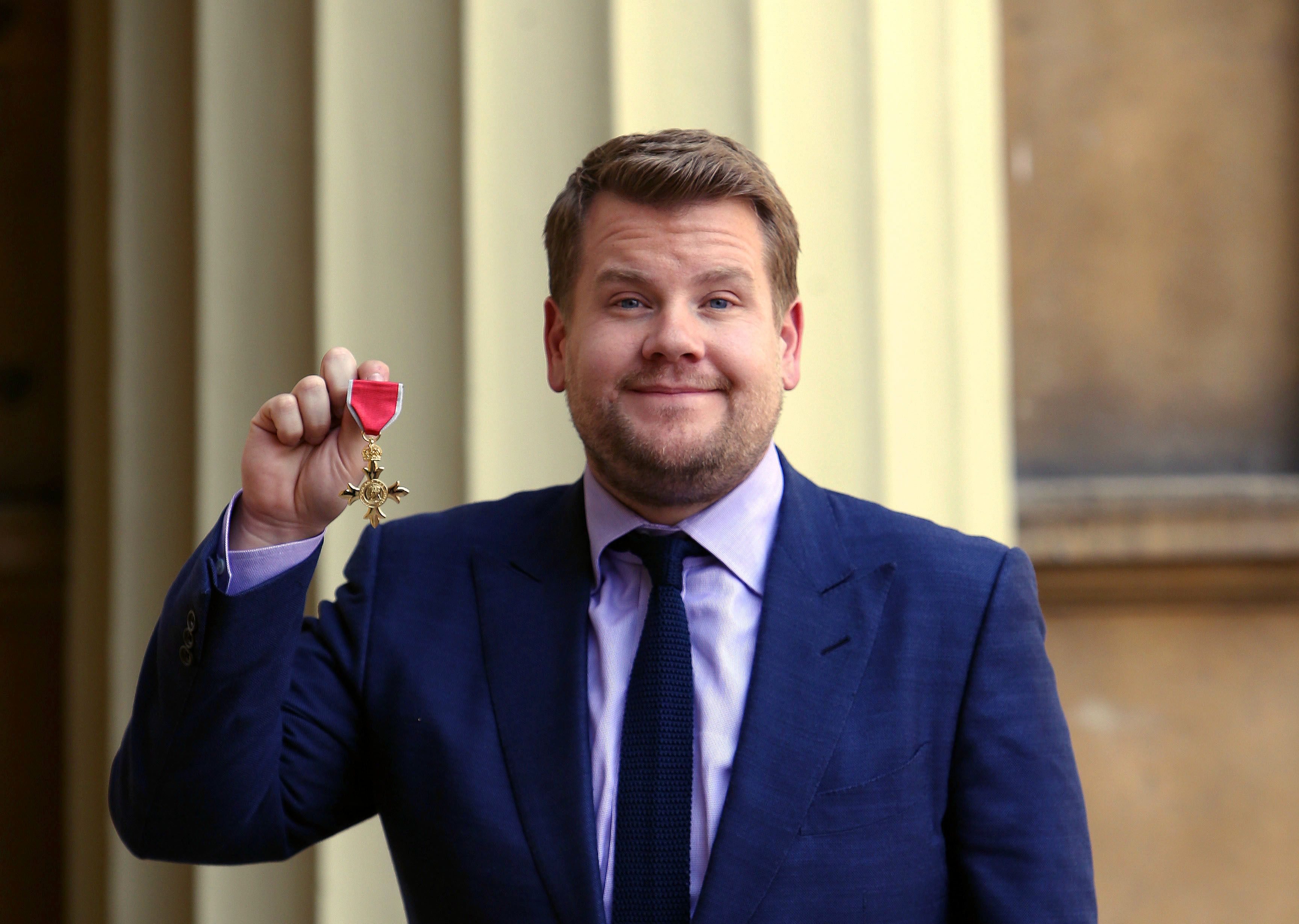 James Corden after being awarded an OBE by the Princess Royal at an investiture ceremony at Buckingham Palace, London.