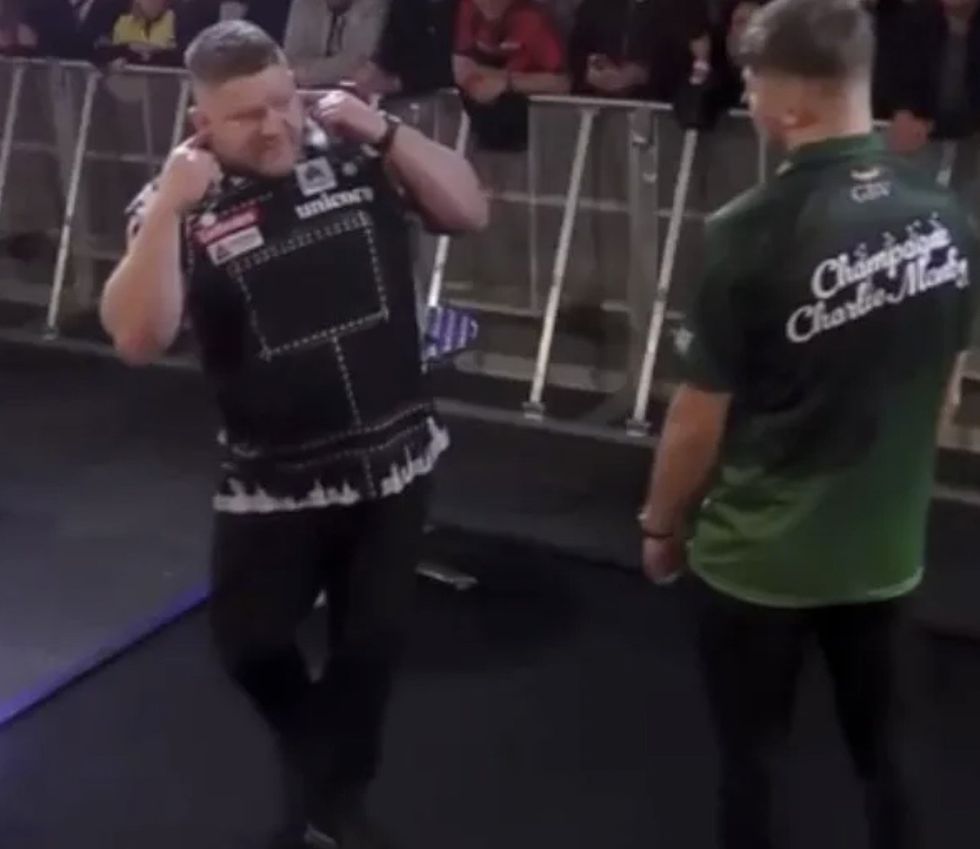 James Hurrell stuck his fingers in his ears, appearing to frustrate his opponent Charlie Manby