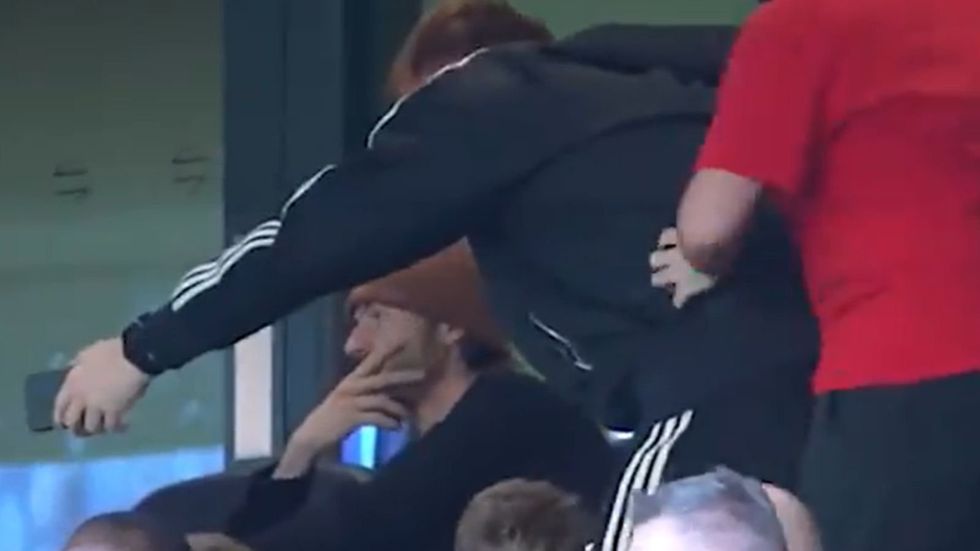 James Maddison was left visibly unimpressed after a jubilant celebration from YouTuber Morgan Burtwistle, known online as Angry Ginge, during Tottenham\u2019s dramatic 2-2 draw with Manchester United on Saturday