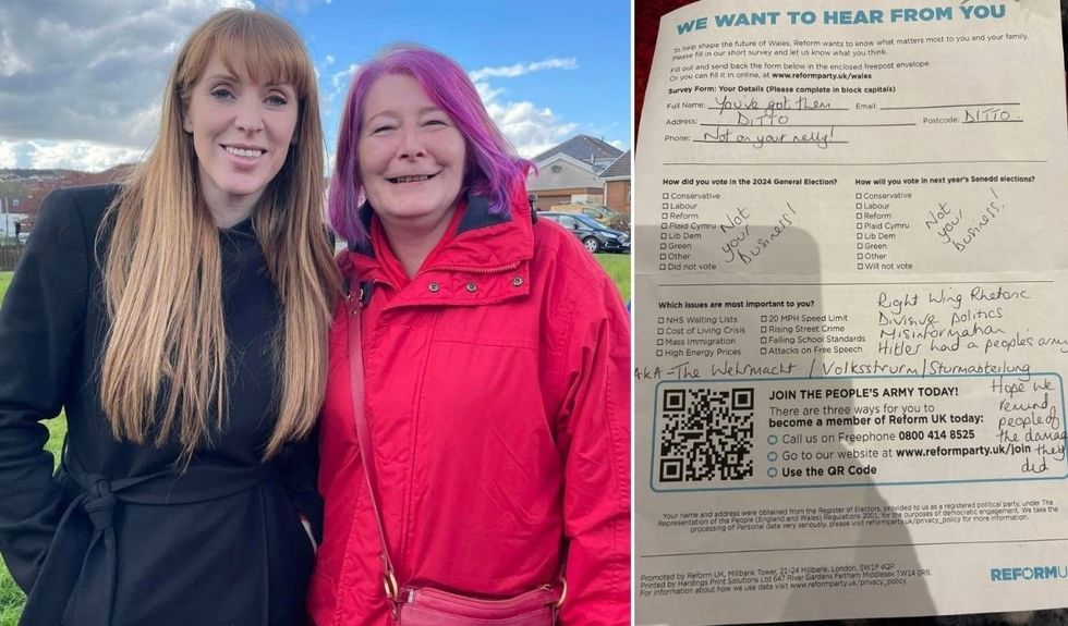 Jane Gebbie, who was photographed on the campaign trail alongside Angela Rayner, vowed to send back her scribbles to Reform UK