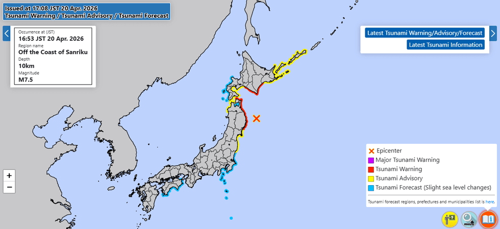 Japan Meteorological Agency map showing the location of the earthquake