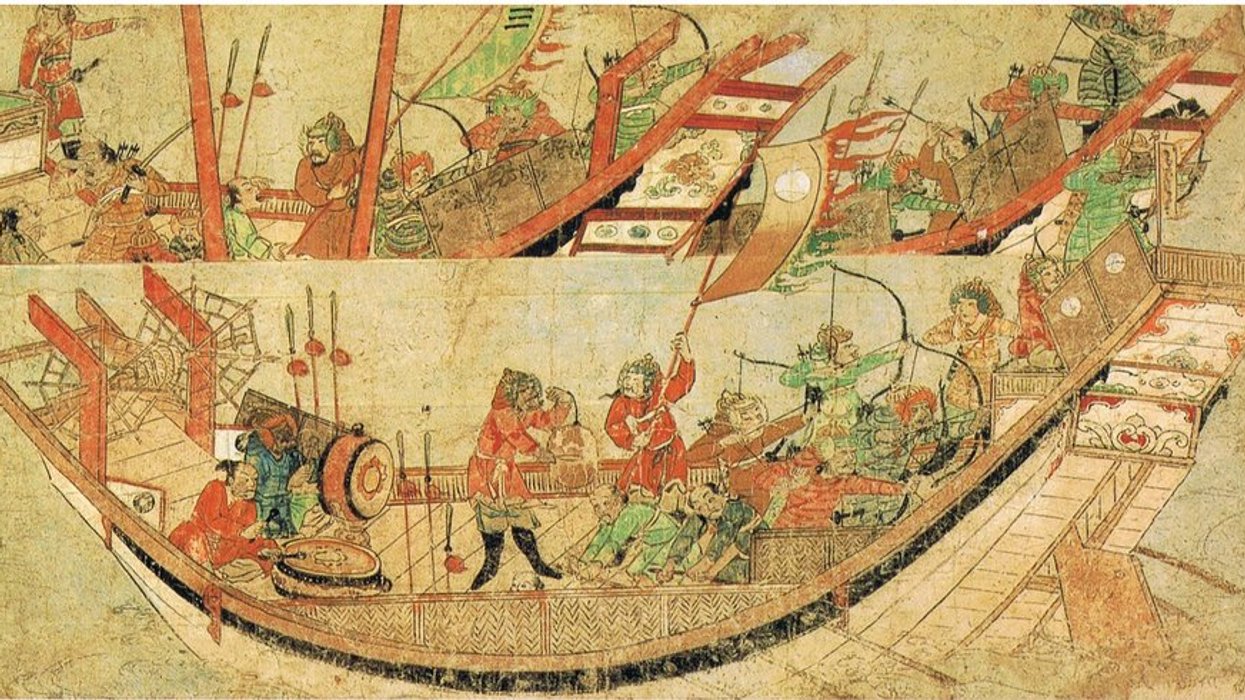 Japanese artwork, Japanese ships attacking invading Mongol ships