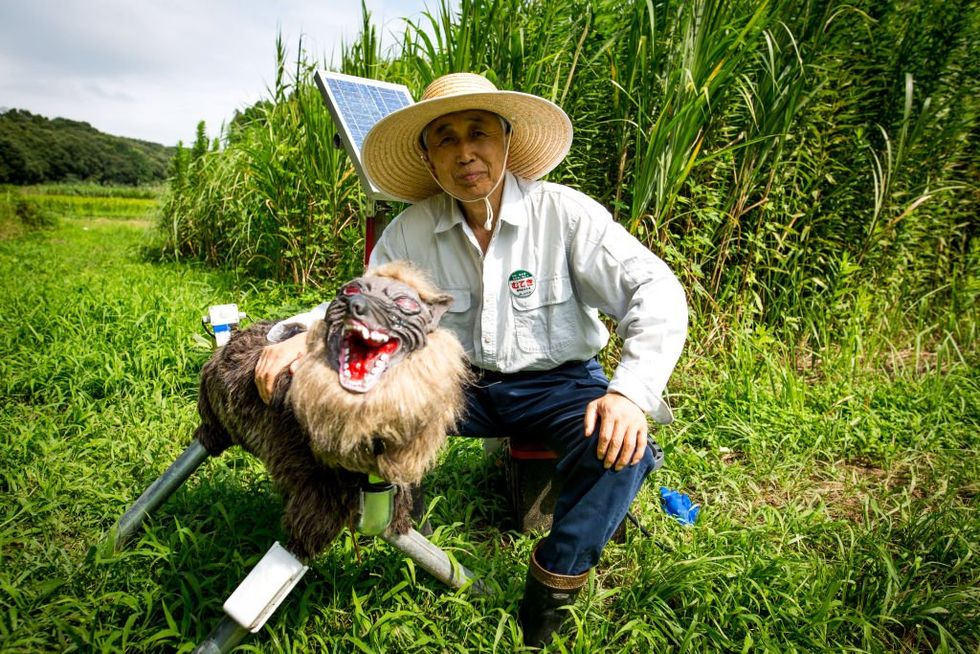Japanese farmer poses with his robot 'Monster Wolf'