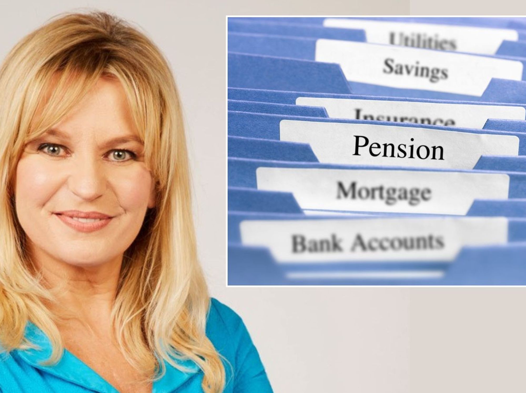 Jasmine Birtles in pictures beside pension folder