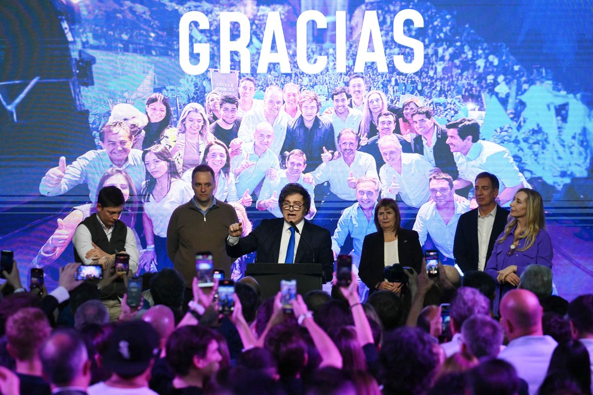 Javier Milei adresses the crowd in Buenos Aires