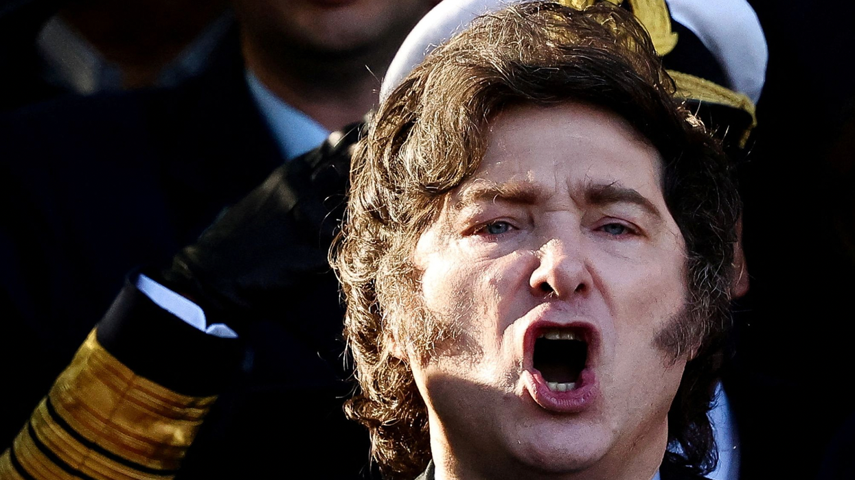 Javier Milei at a ceremony to honour victims of the Falklands War