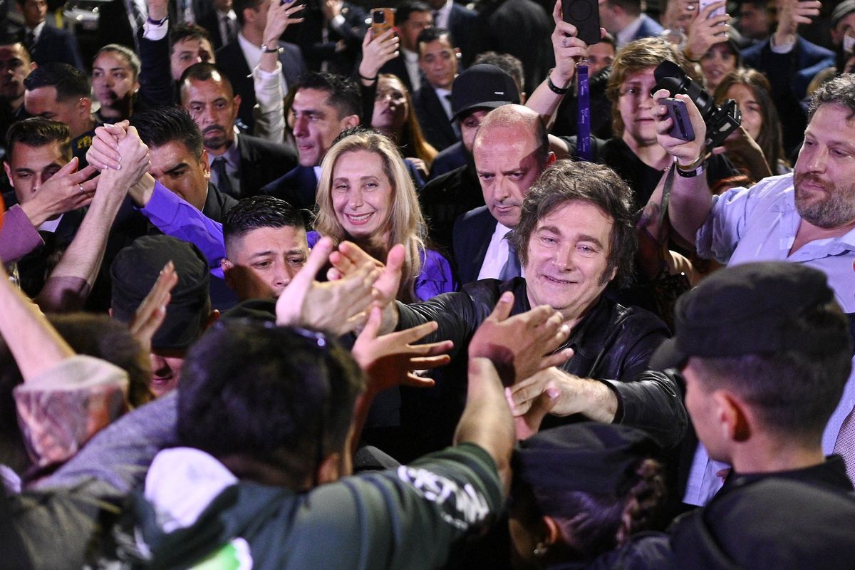Javier Milei greets supporters in Buenos Aires
