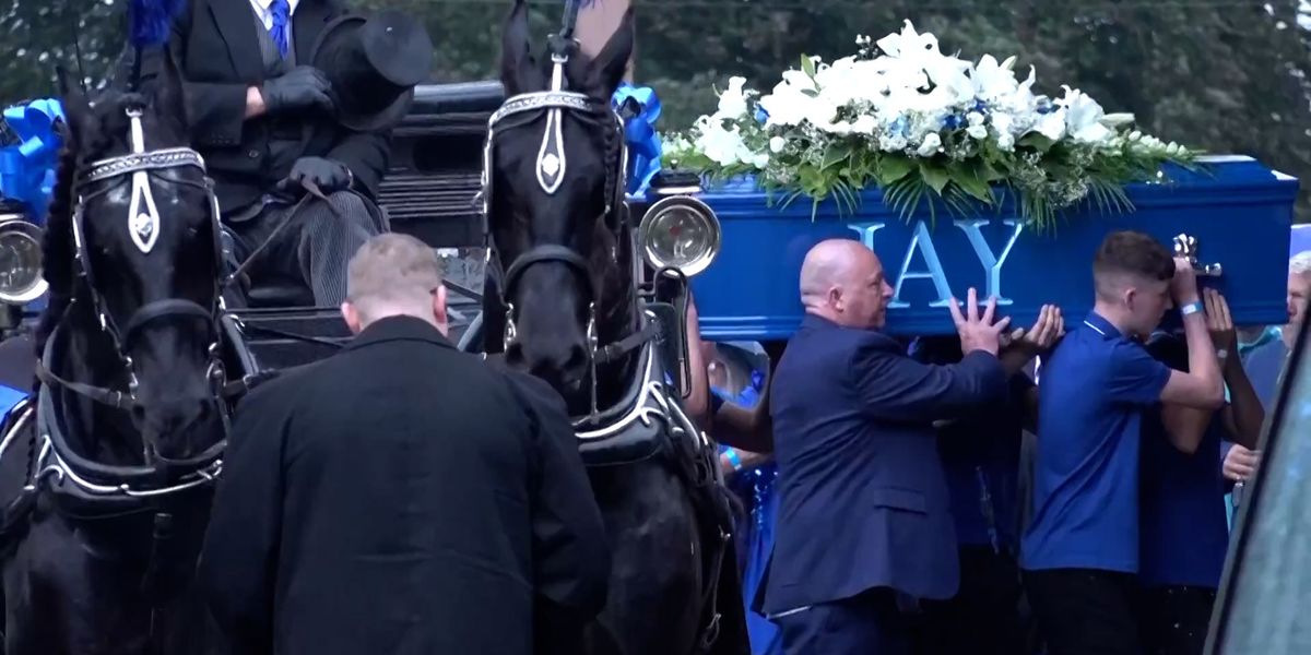 NextImg:Jay Slater's heartbroken family say final goodbyes at funeral as teen honoured with touching gesture