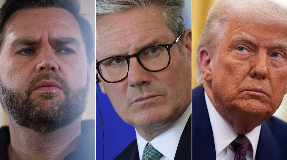JD Vance (left), Keir Starmer (centre), Donald Trump (right)