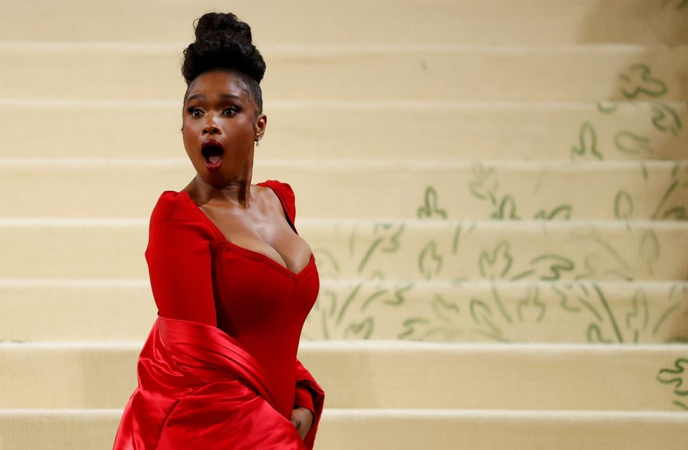 Jennifer Hudson reacts at the Met Gala 2021 at the Metropolitan Museum of Art in New York City, New York, U.S. September 13, 2021. REUTERS/Andrew Kelly
