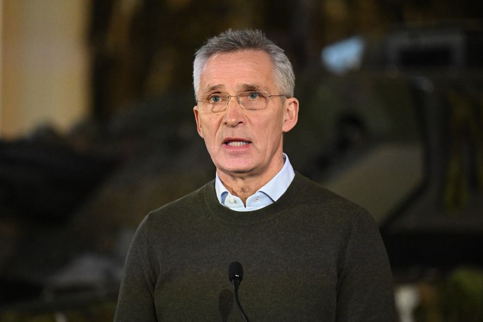Jens Stoltenberg, Secretary General of NATO during a joint press conference with Prime Minister of Estonia Kaja Kallas and Prime Minister Boris Johnson in Tallinn, Estonia. Picture date: Tuesday March 1, 2022.