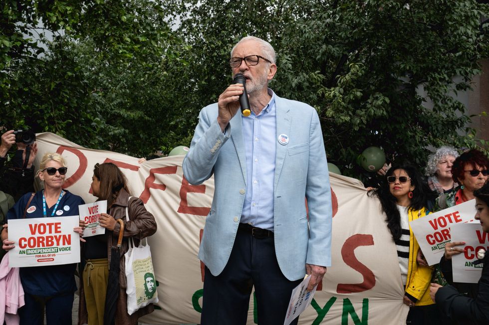 Jeremy Corbyn MP addresses the rally on June 15, 2024