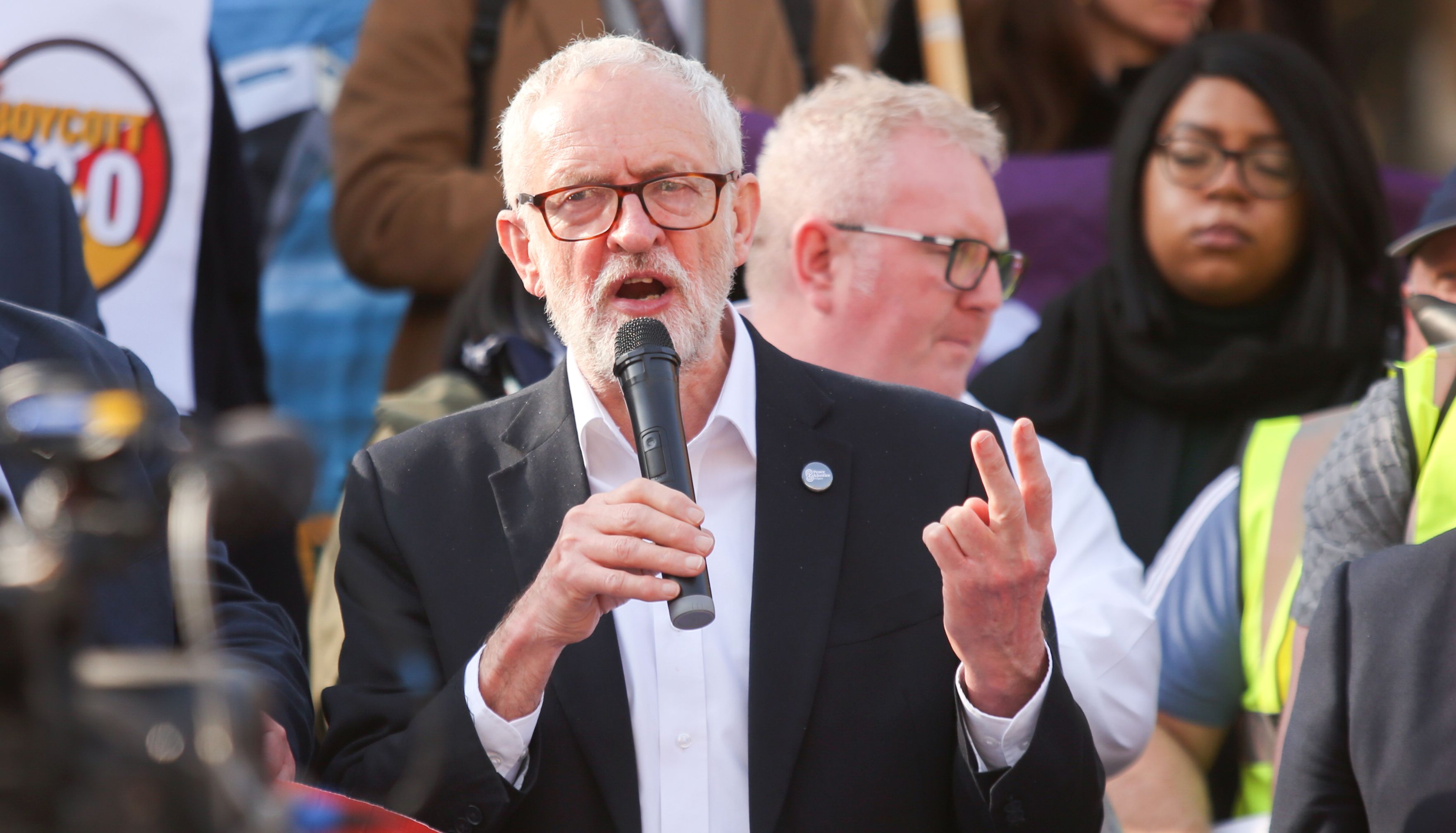Jeremy Corbyn speaks at a protest by unions outside the Houses of Parliament, London, over P&O Ferries handing 800 seafarers immediate severance notices last week. Picture date: Monday March 21, 2022.
