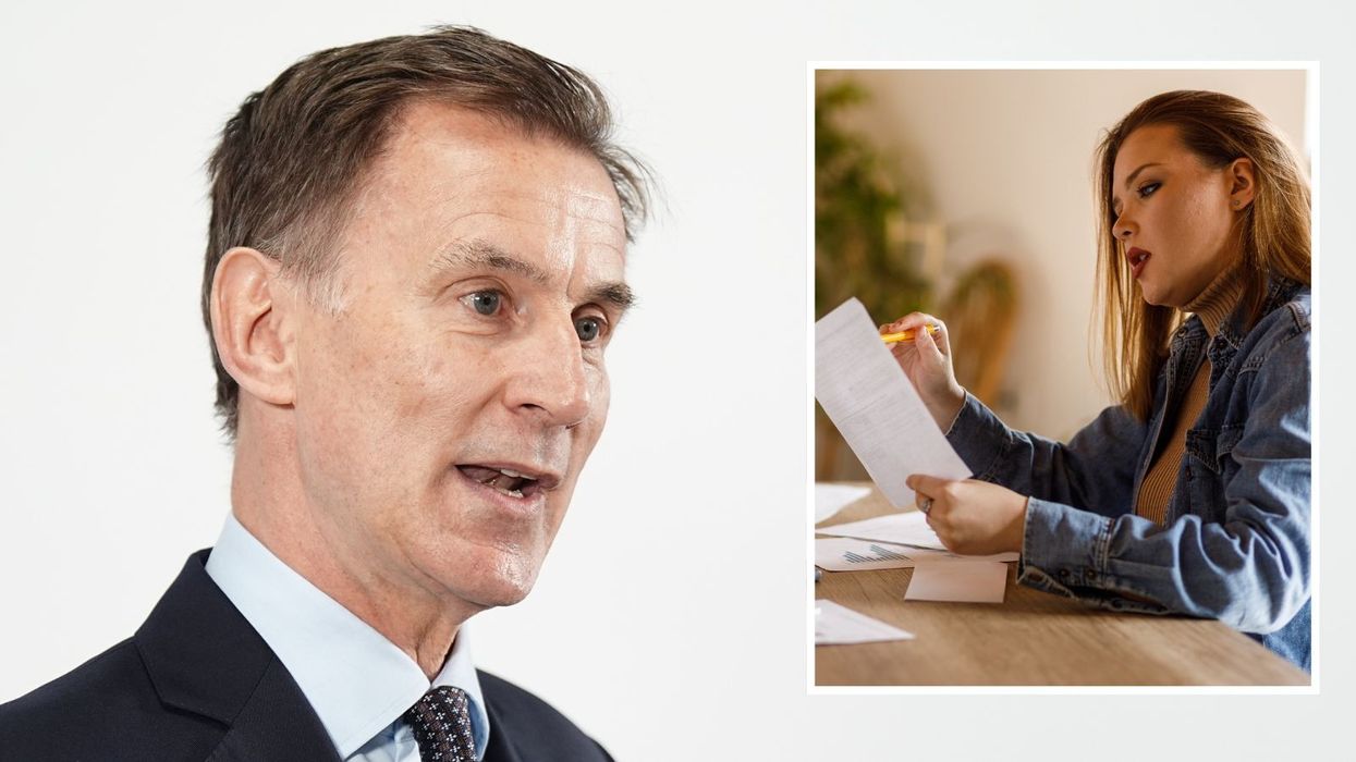Jeremy Hunt and person looks at saving in pictures