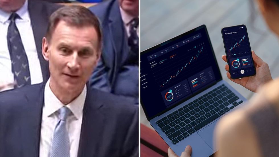 Jeremy Hunt delivers Spring Budget 2024 and person looking at laptop