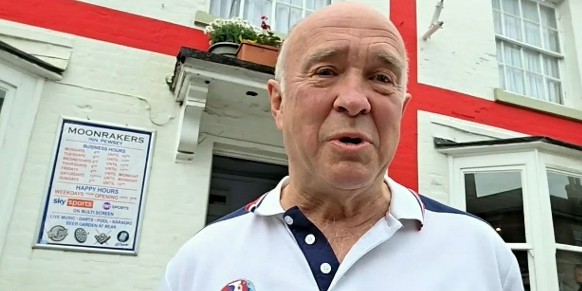 Patriotic landlord celebrates victory in battle to keep giant St George’s flag painted on his pub Patriotic landlord celebrates victory in battle to keep giant St George’s flag painted on his pub