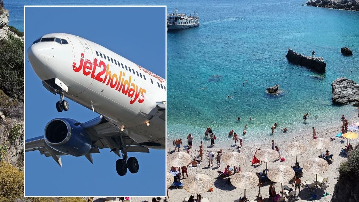 jet2 aircraft and skiathos stock image