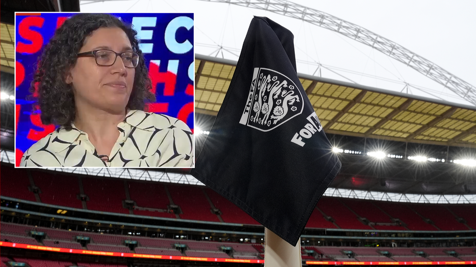 Jill Levene and a corner flag at Wembley Stadium