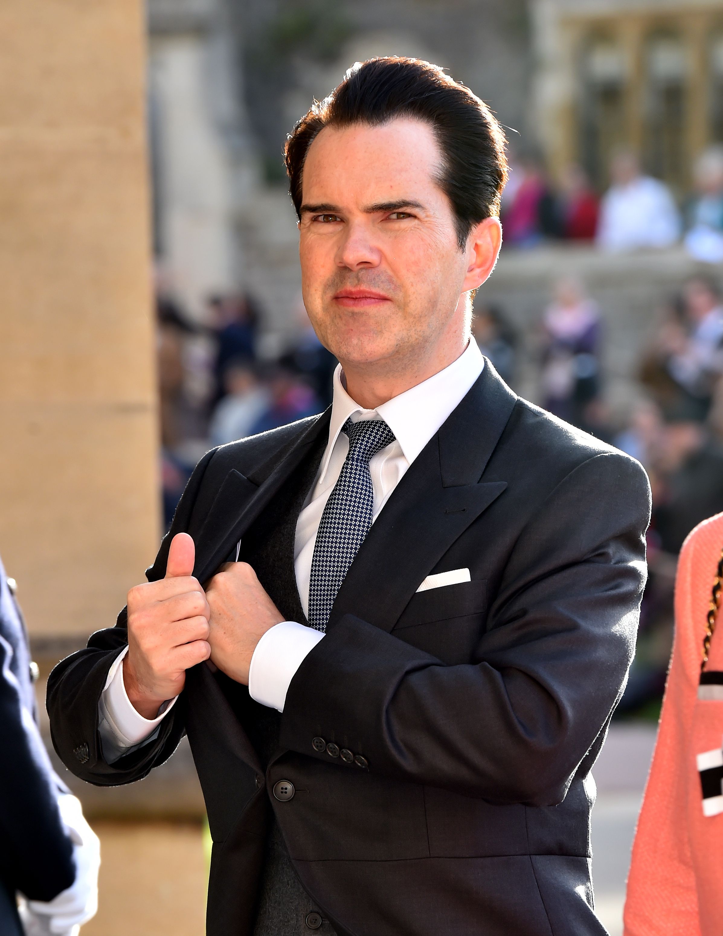 Jimmy Carr arrives for the wedding of Princess Eugenie to Jack Brooksbank at St George's Chapel in Windsor Castle.