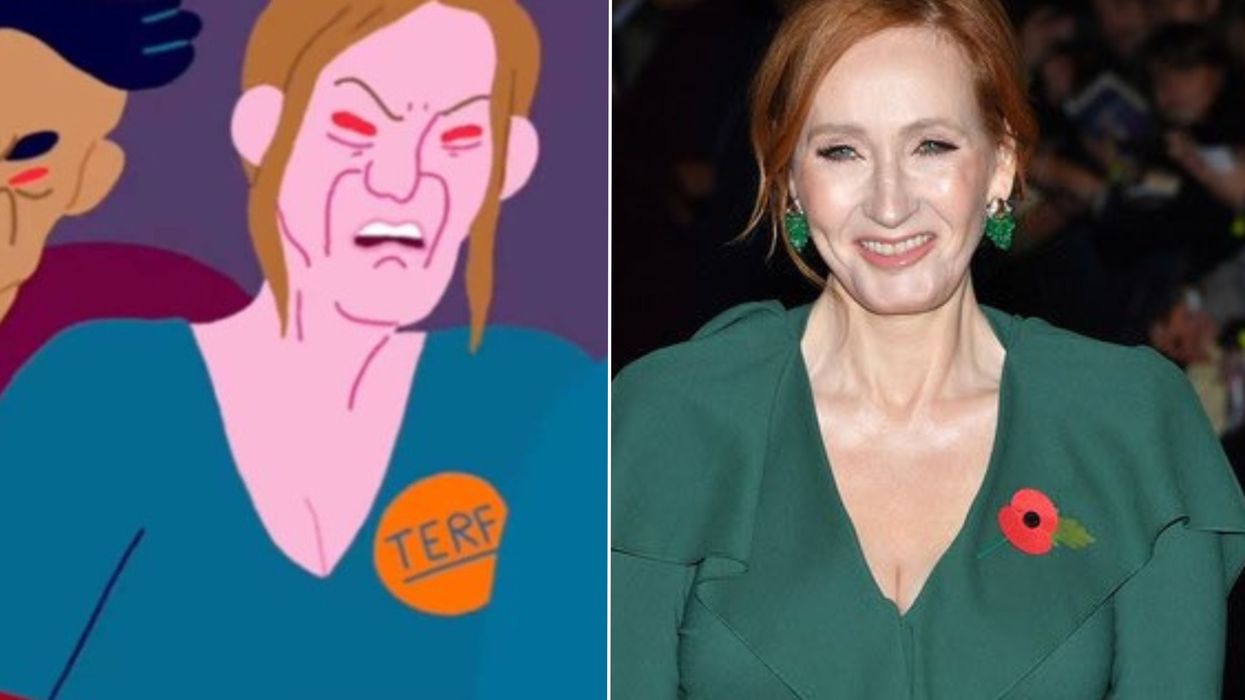 JK Rowling and cartoon woman